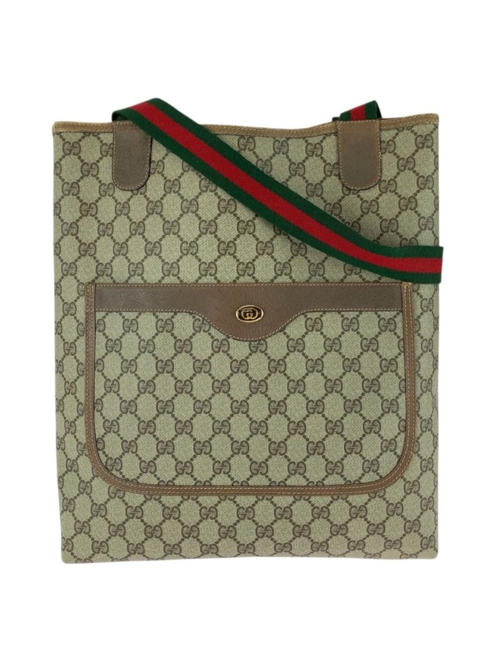 Gucci Vintage Sherry Line Beige Brown GG Supreme Canvas Tote Shoulder Bag